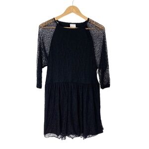 Vero Moda Size XS X-Small Black Delicate Lace Overlay 3/4 Sleeve Mini Dress